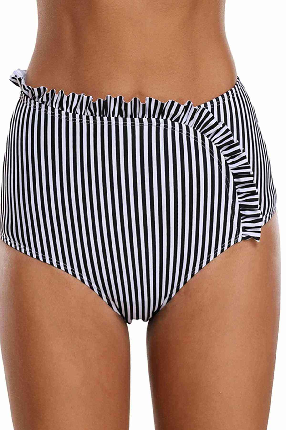 Angelsin Çizgili Fırfırlı Bikini Alt Çok Renkli