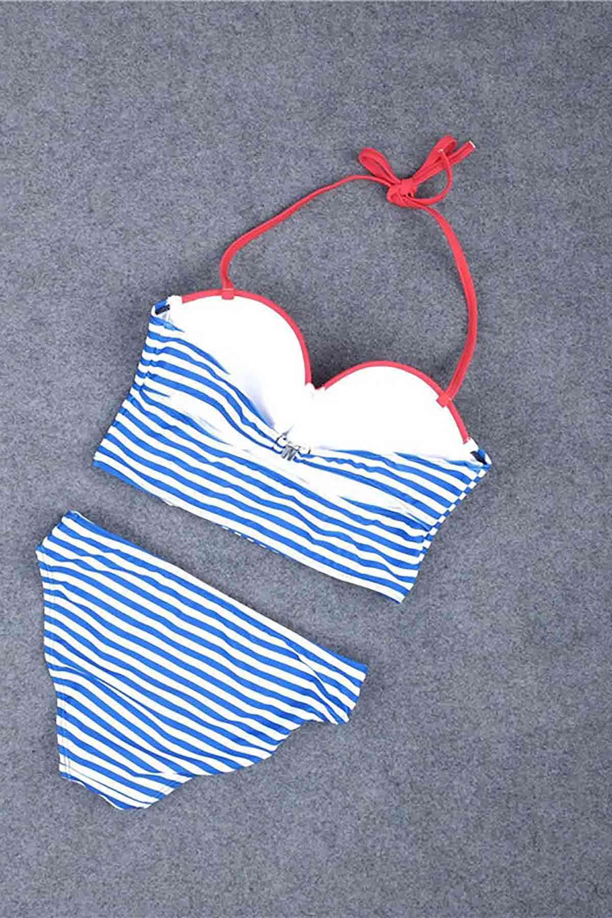 Angelsin Mavi Cizgili Şık Bikini Takım