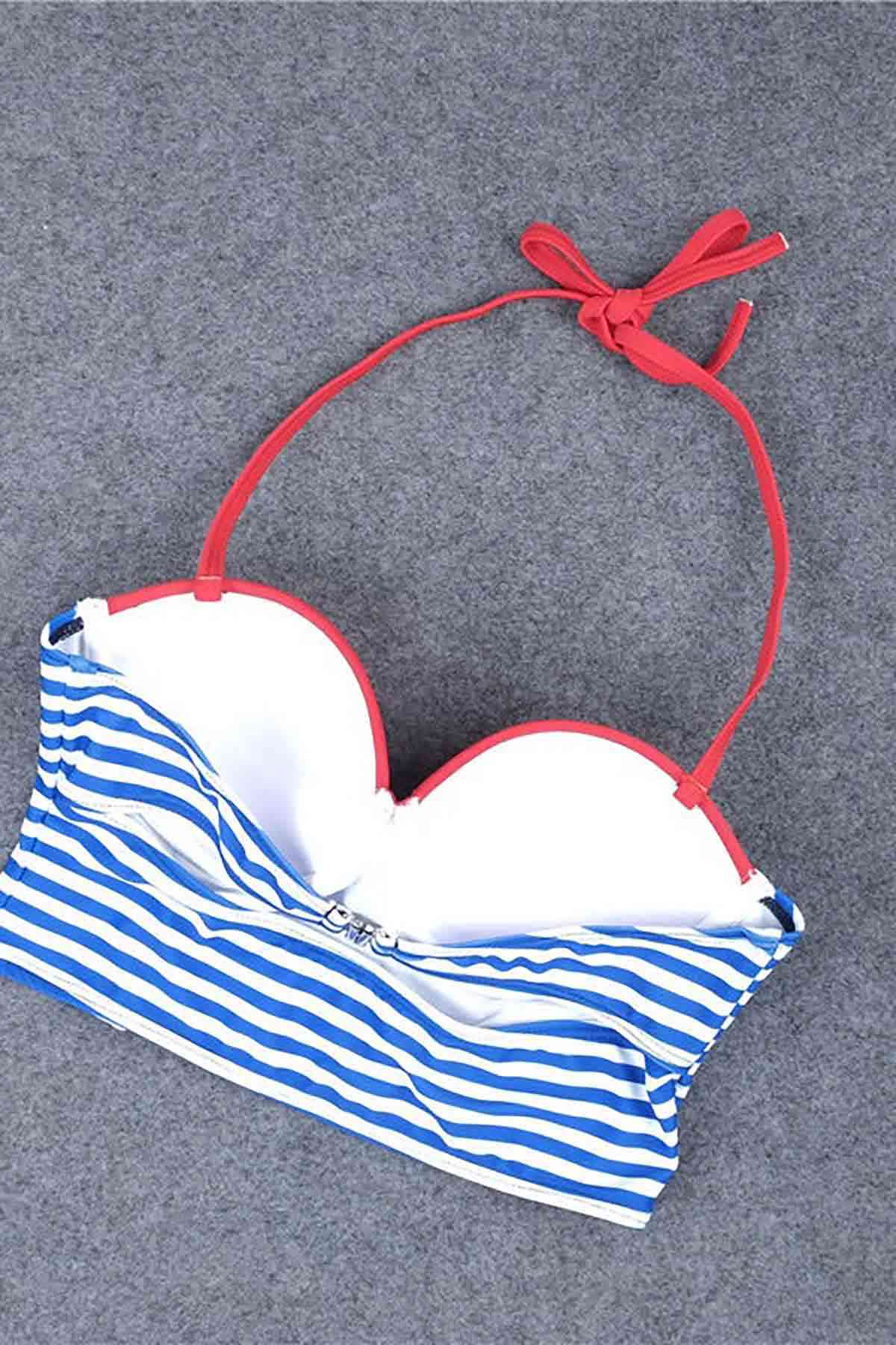Angelsin Mavi Cizgili Şık Bikini Takım