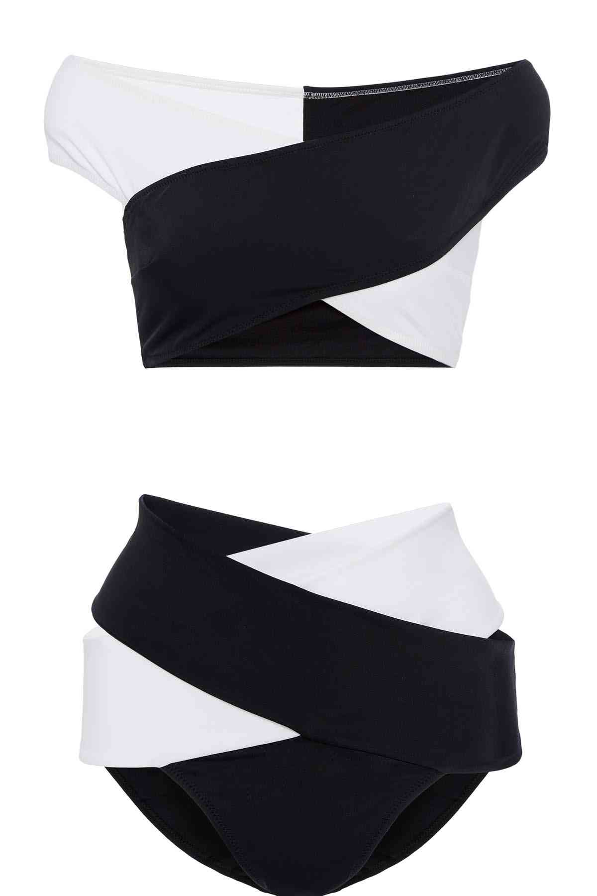 Angelsin Siyah Beyaz Çapraz Bikini Üst