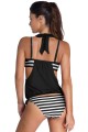 Angelsin Siyah Beyaz Cizgili Kaplı Tankini Bikini Takım