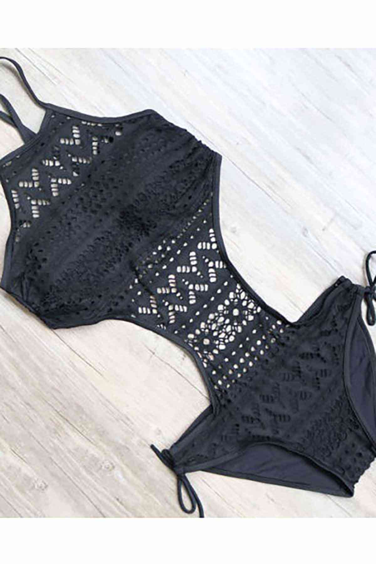 Angelsin Siyah Dantel Şık Mayokini