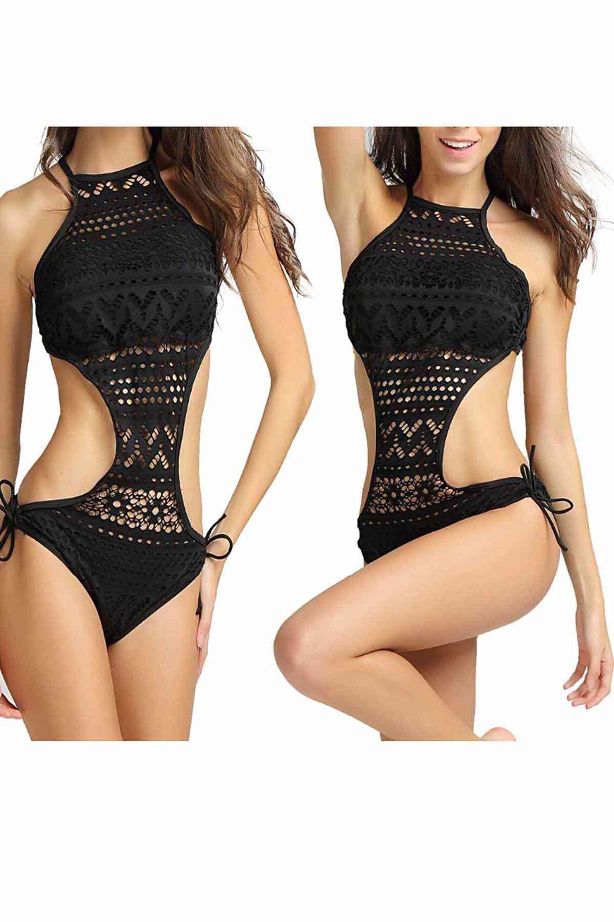 Angelsin Siyah Dantel Şık Mayokini