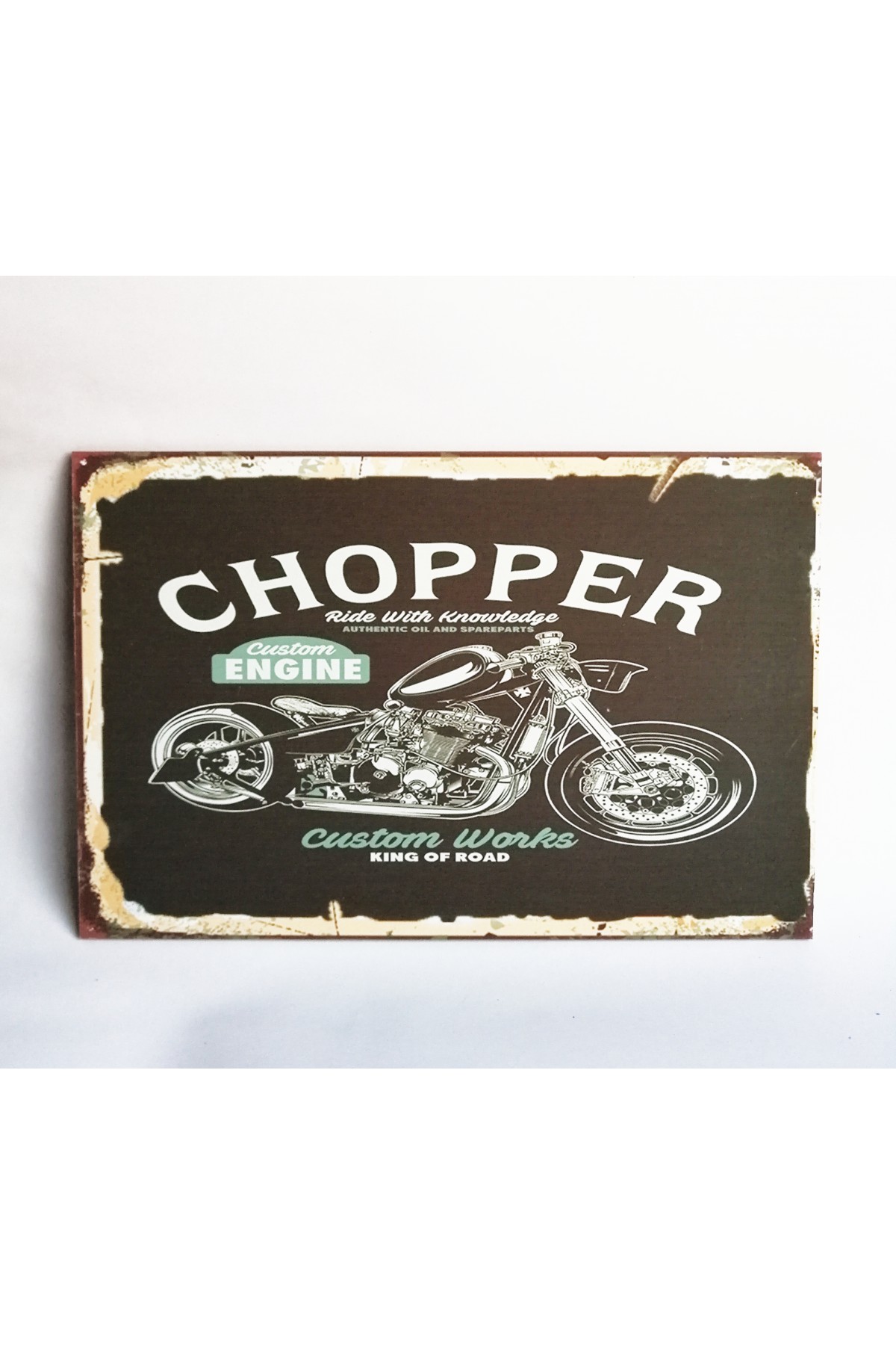 Retro Vintage Ahşap Poster Chopper Motorsiklet