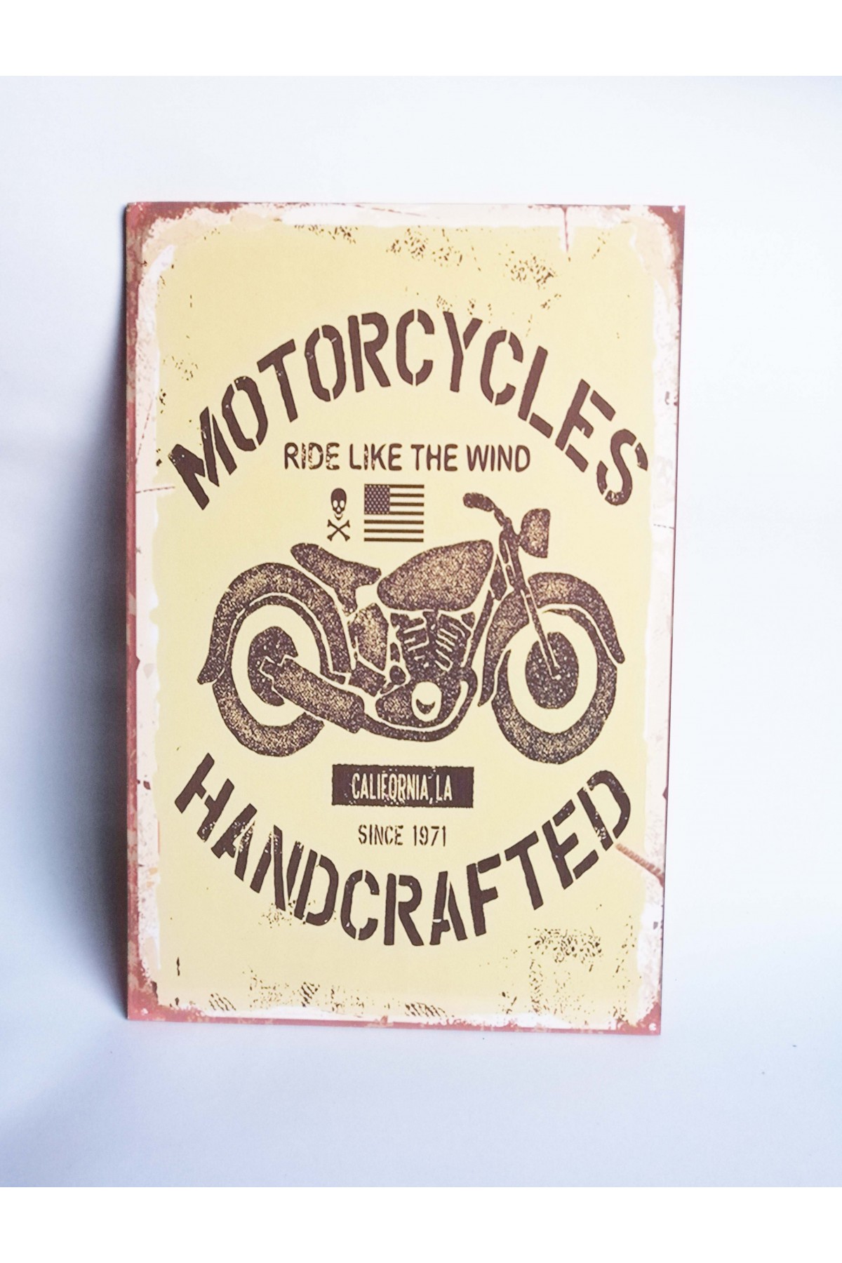 Retro Vintage Ahşap Poster Motorsiklet Sarı