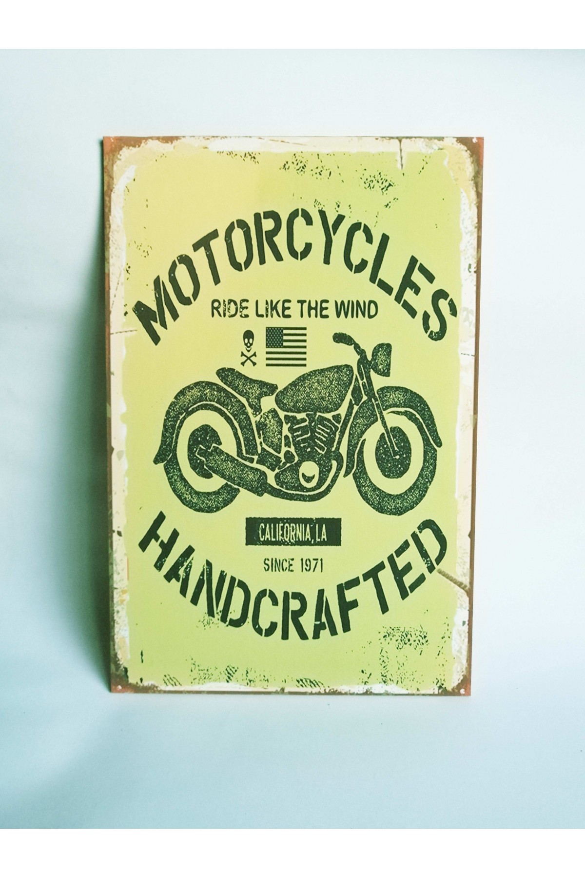 Retro Vintage Ahşap Poster Motorsiklet Yeşil