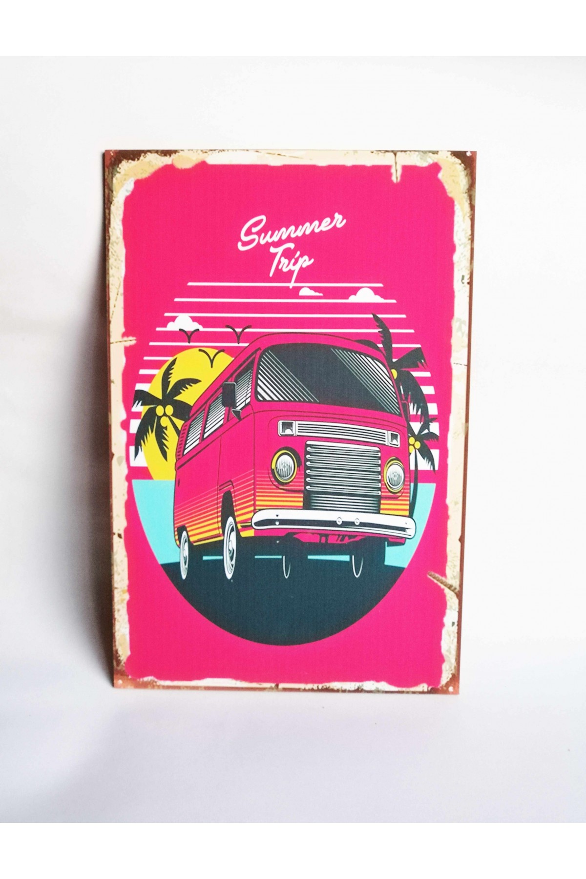 Retro Vintage Ahşap Poster Volkswagen Minübüs