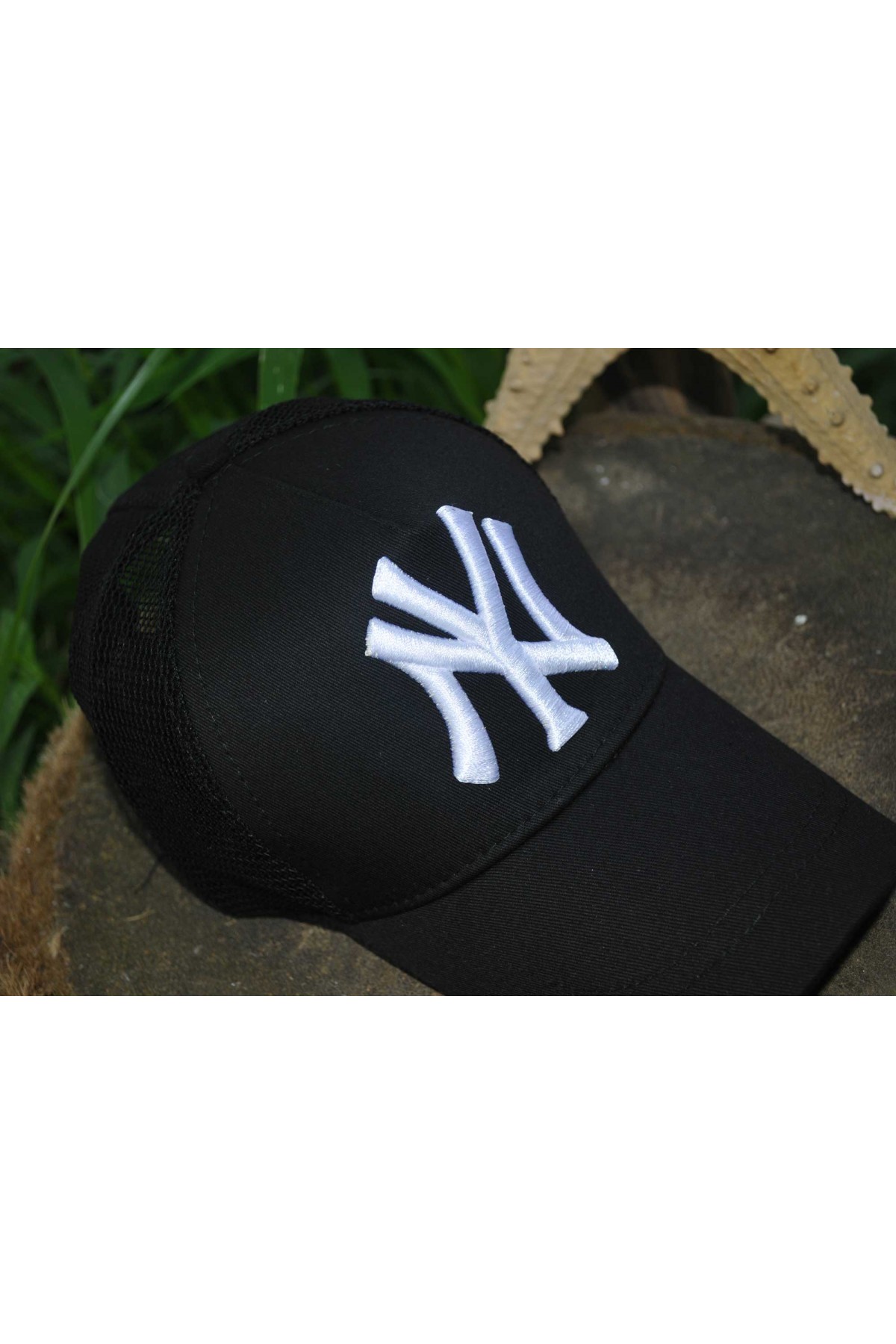 Şapka NY Nakışlı Yankees Unisex Siyah-Beyaz Fileli