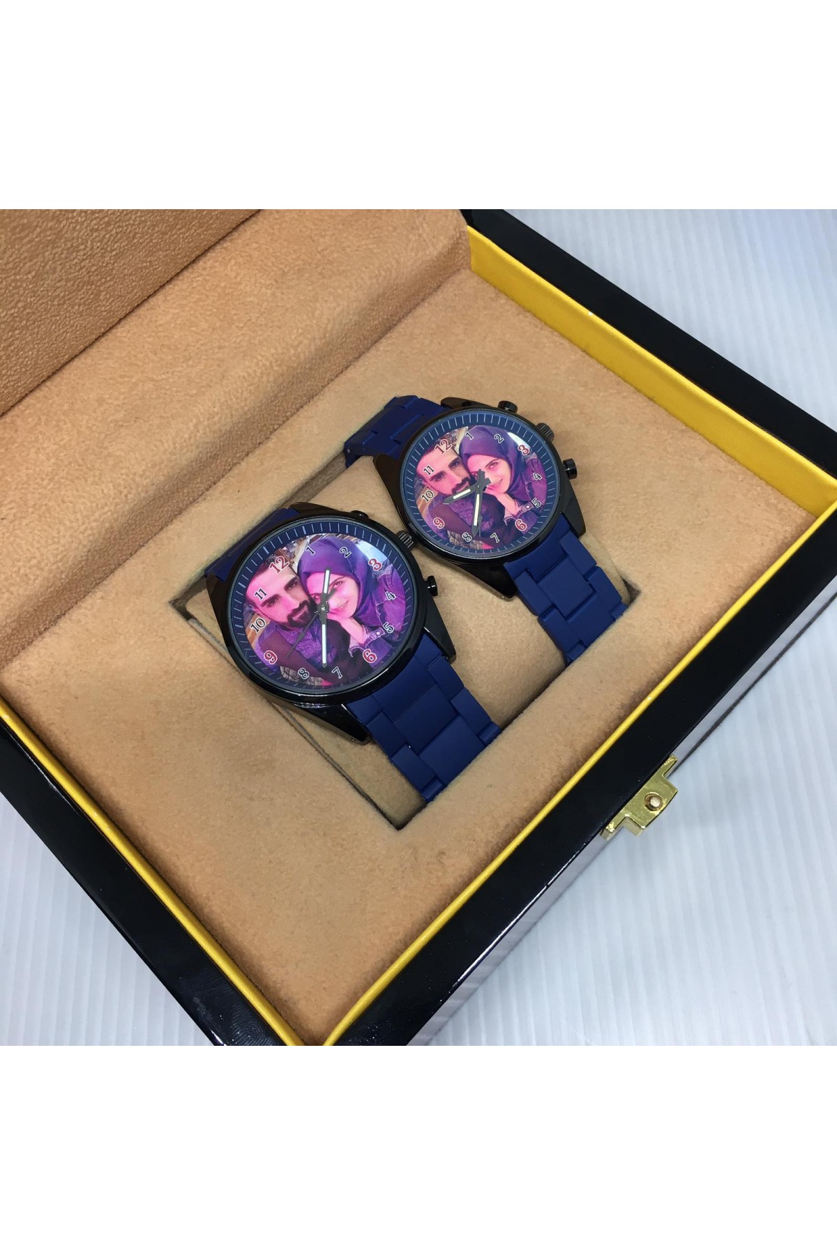 Sevgili Kombin Saatler Silikon Kordonu Mavi Siyah Çerçeveli