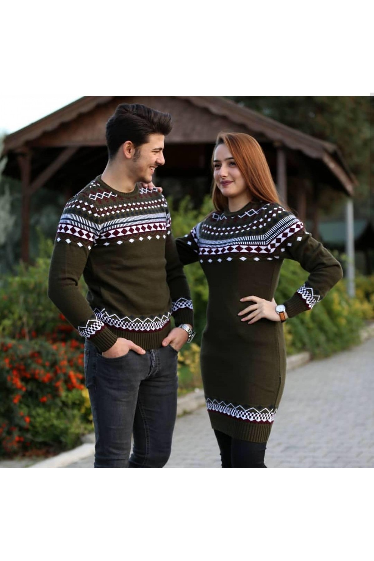 Sevgili Kombini Kadın Tunik Kazaklı Otantik Desenli Haki