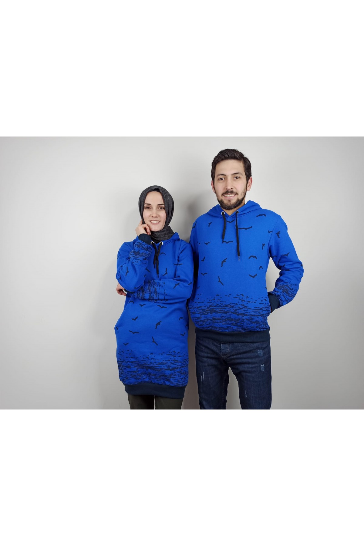 Sevgili Kombini Bayan Tunik Sweatli Martı Baskılı Mavi
