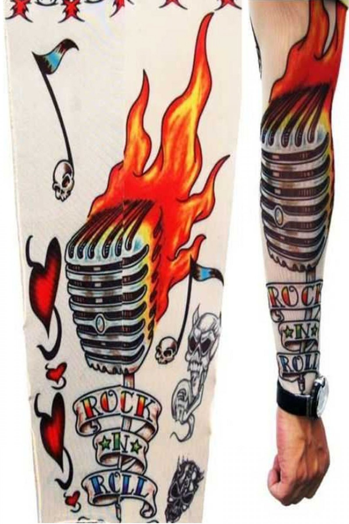 Mikrofon Desenli Giyilebilir Dövme Müzisyenlere Özel