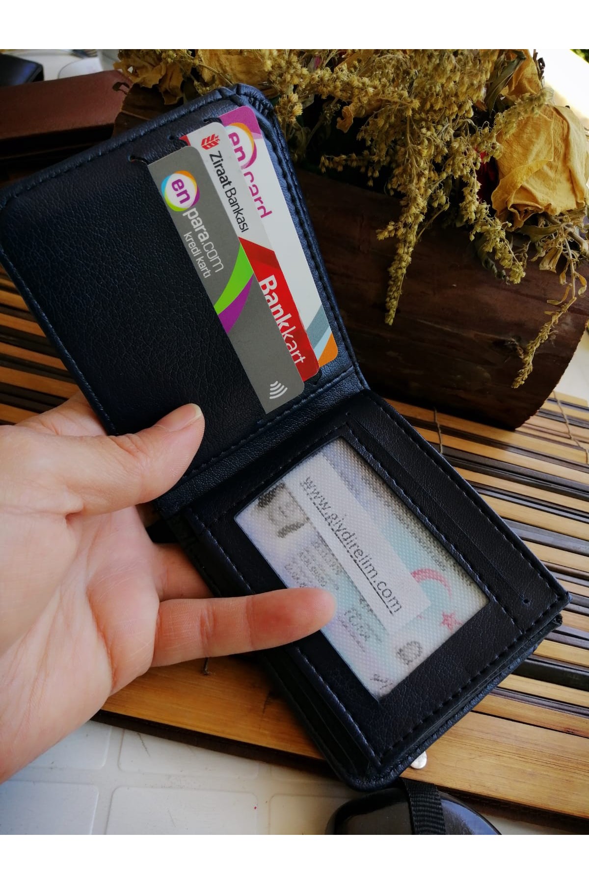 Erkek Cüzdan Köşeleri Oval Tasarım İndigo Mavi