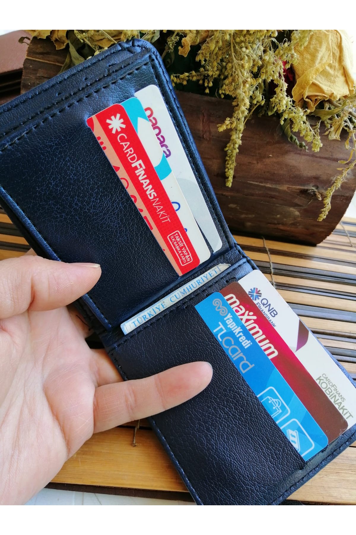 Erkek Cüzdan Köşeleri Oval Tasarım İndigo Mavi