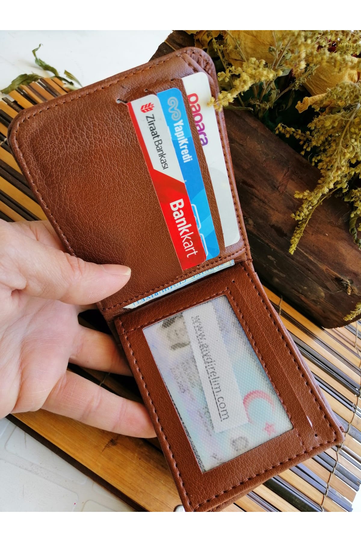 Erkek Cüzdan Köşeleri Oval Tasarım Kahve