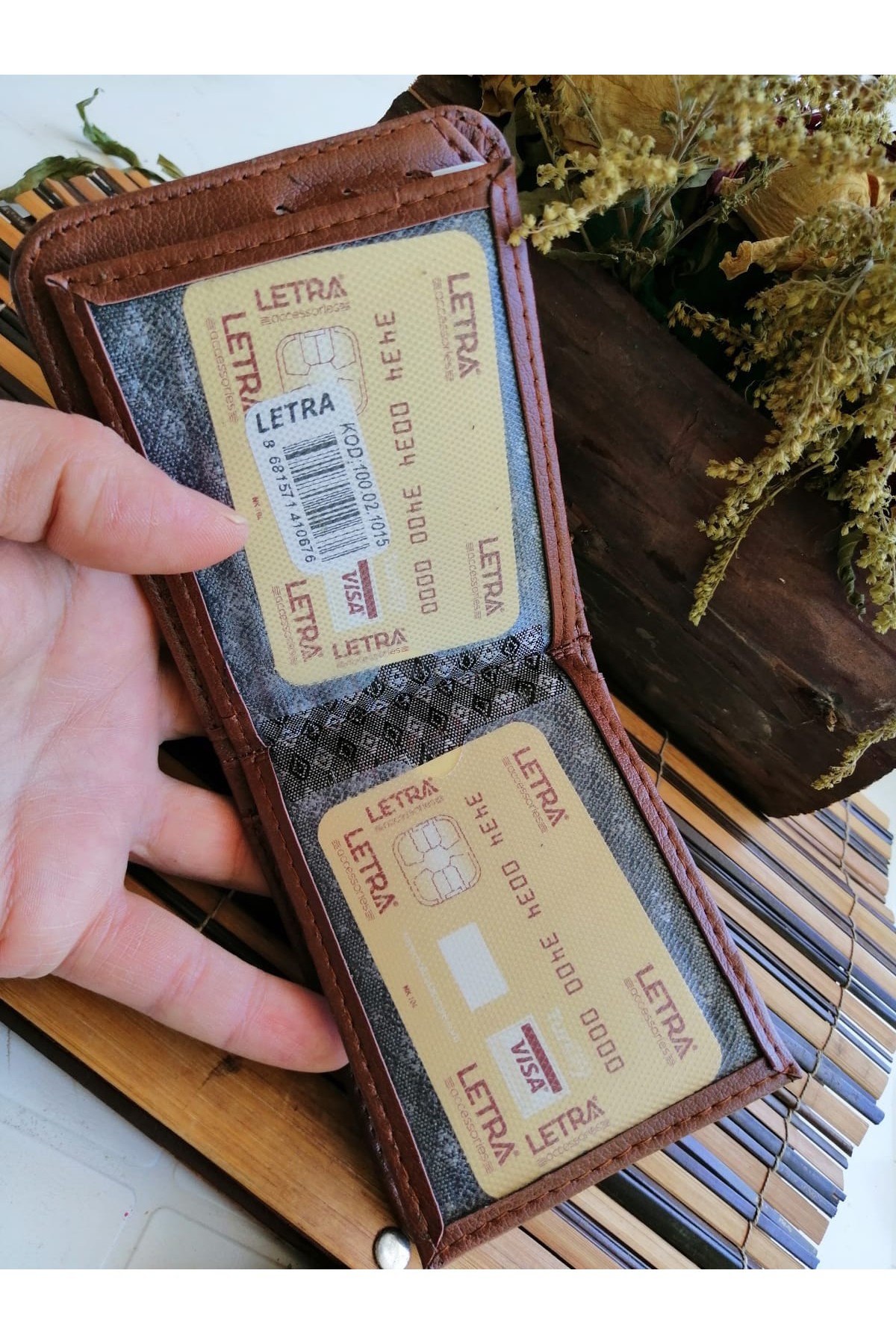 Erkek Cüzdan Köşeleri Oval Tasarım Kahve