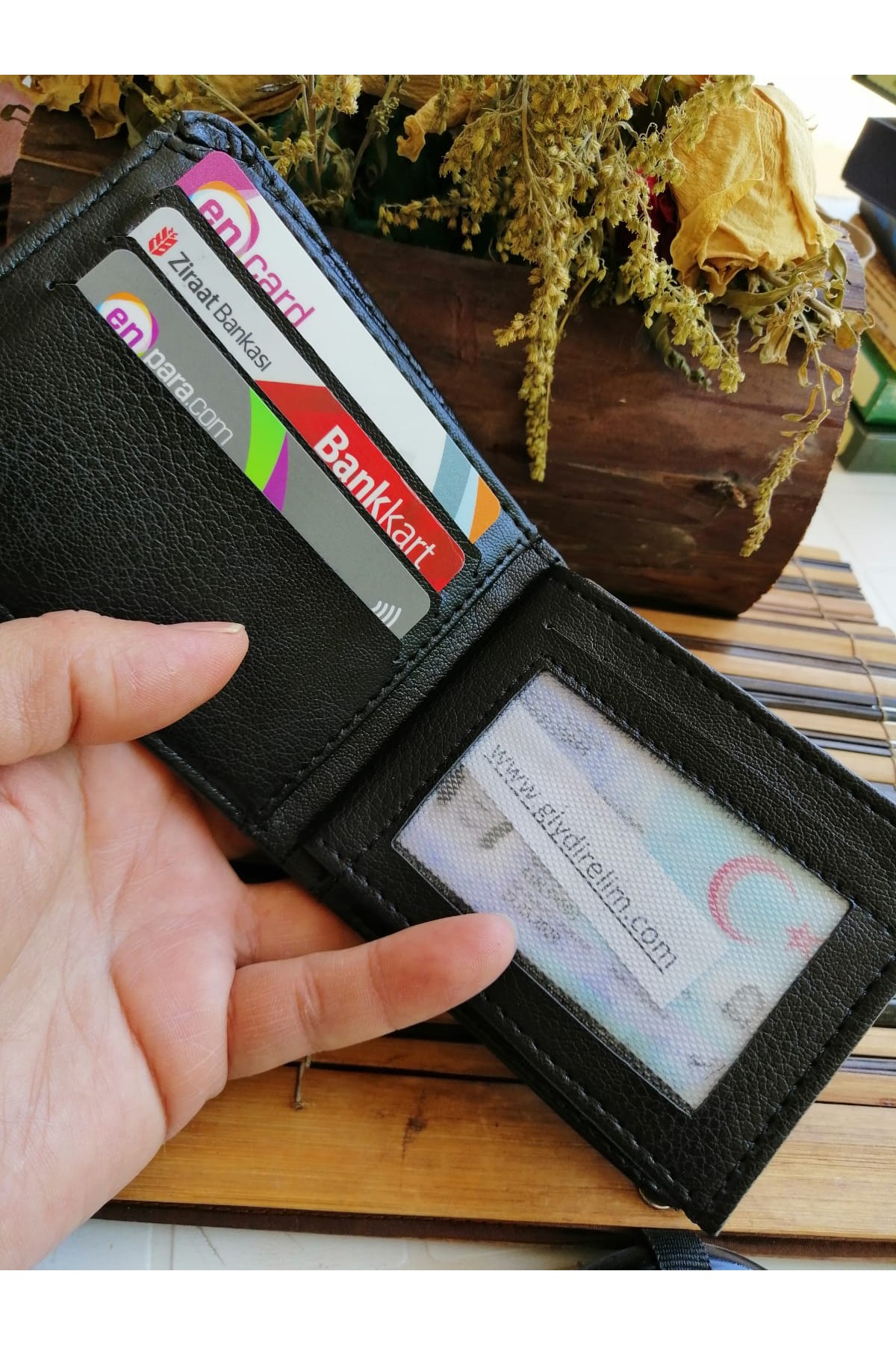 Erkek Cüzdan Köşeleri Oval Tasarım Siyah