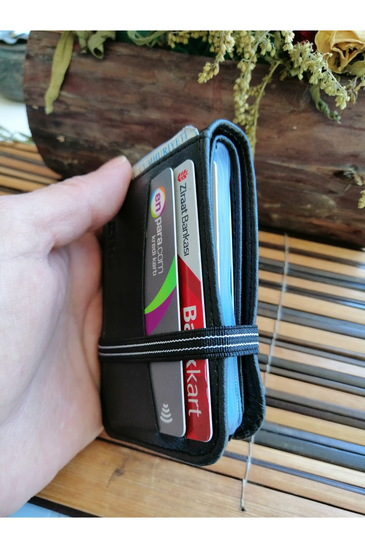 Erkek Kartlık Cüzdan Lastikli Siyah