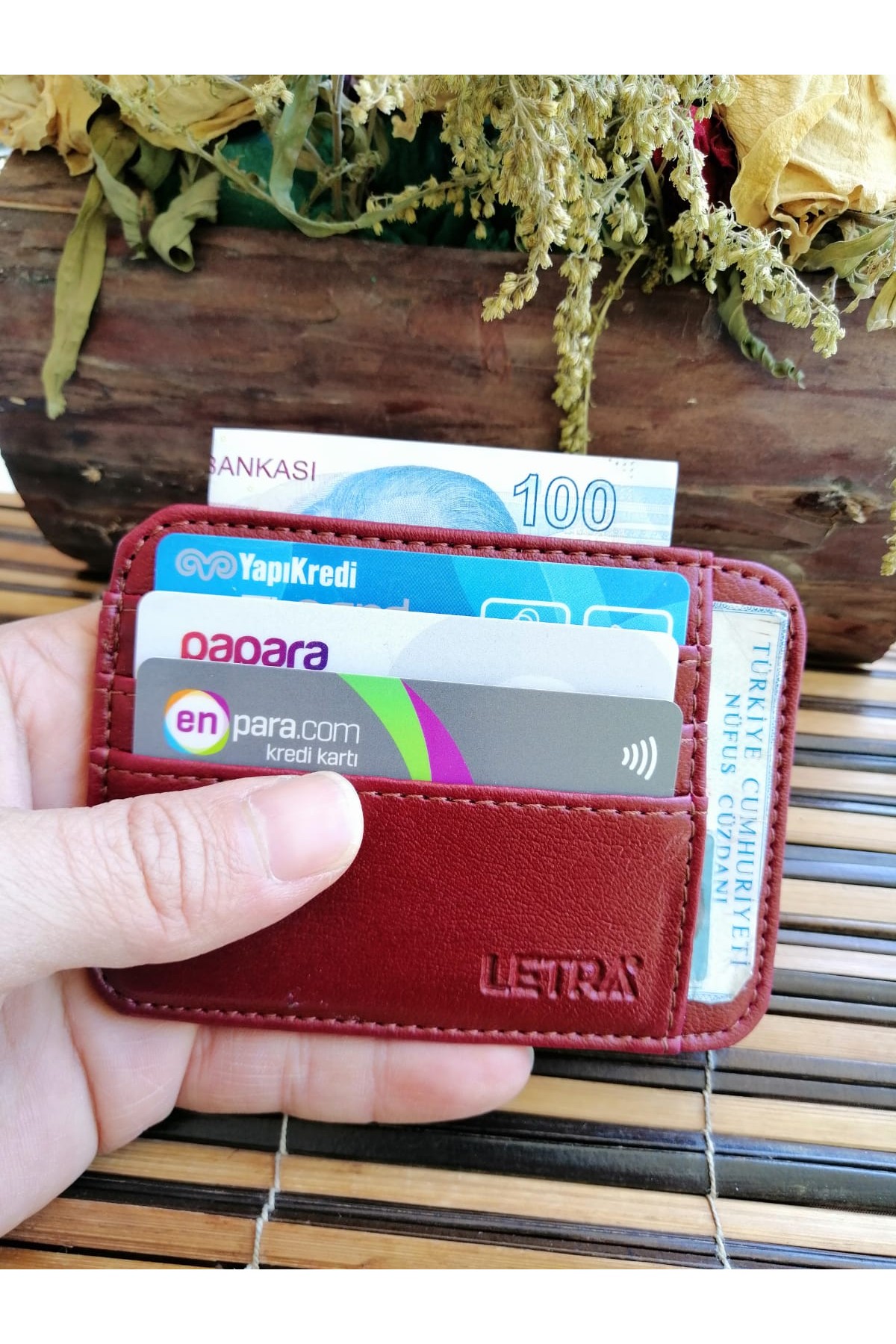 Erkek Kartlık Cüzdan Oval Tasarım Bordo