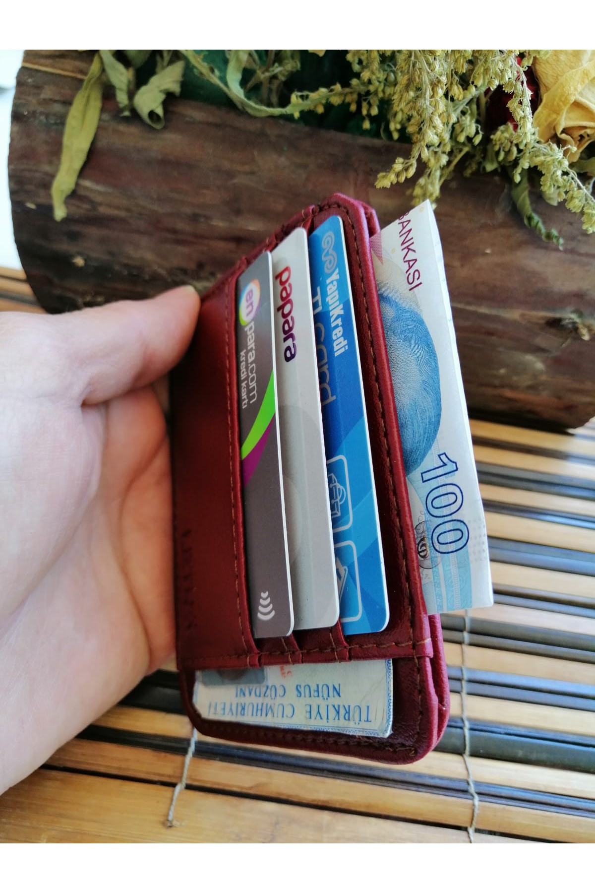 Erkek Kartlık Cüzdan Oval Tasarım Bordo