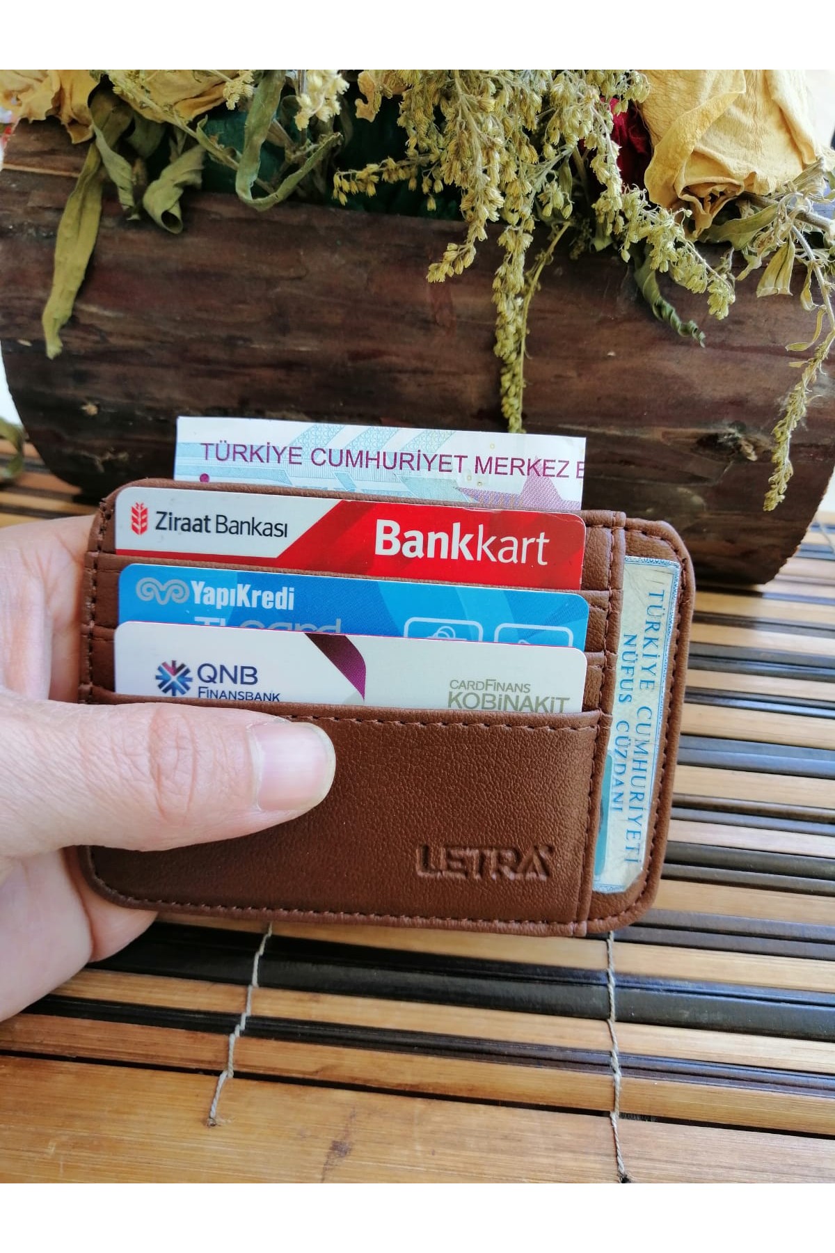 Erkek Kartlık Cüzdan Oval Tasarım Kahve Renk