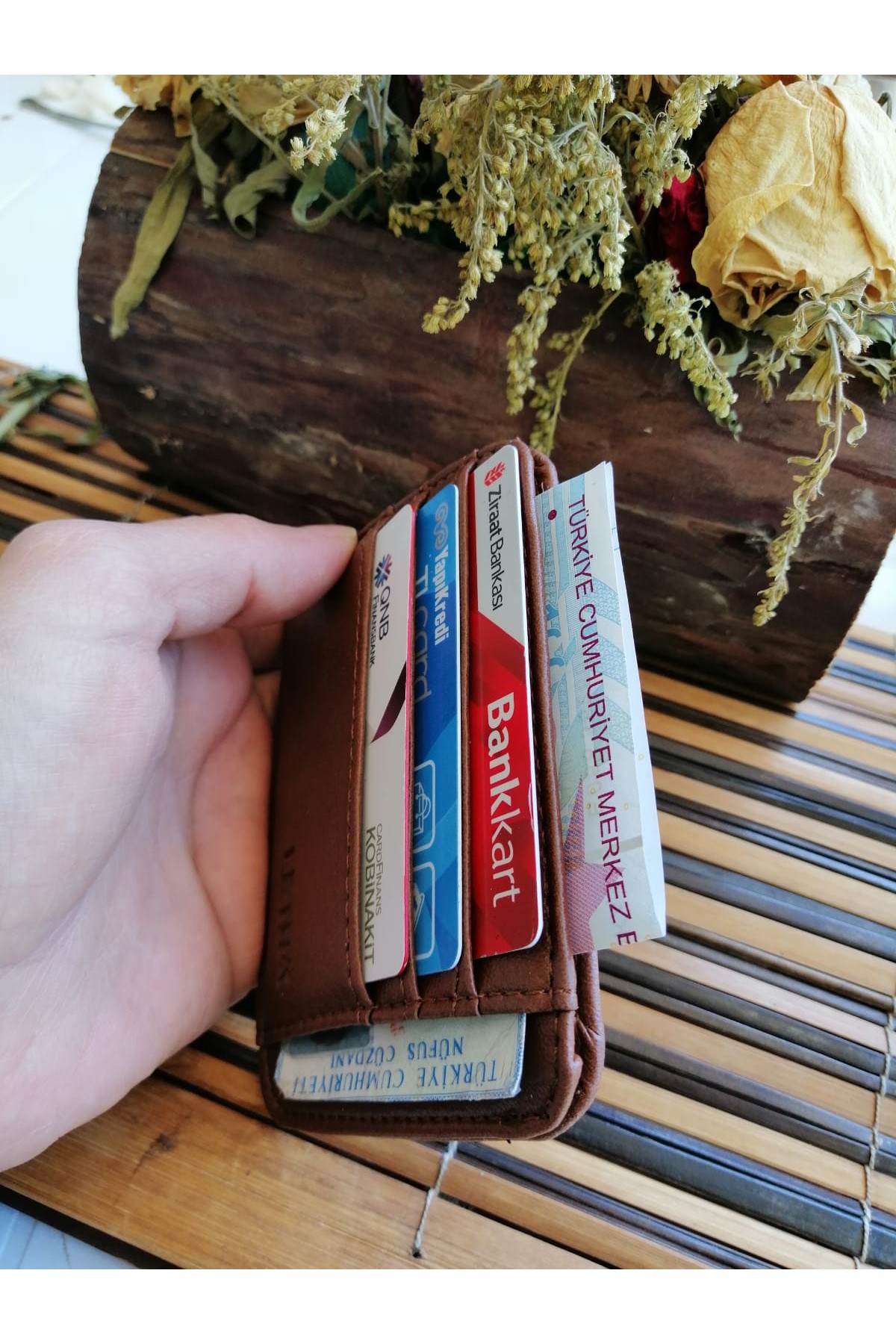 Erkek Kartlık Cüzdan Oval Tasarım Kahve Renk