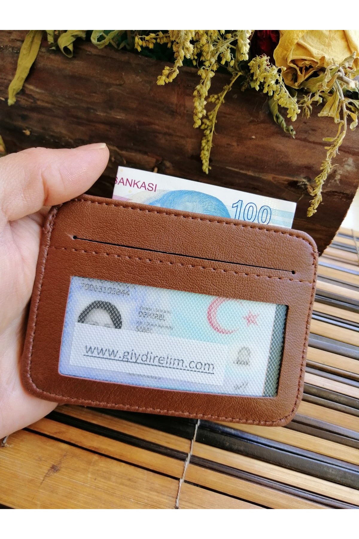 Erkek Kartlık Cüzdan Oval Tasarım Kahve Renk