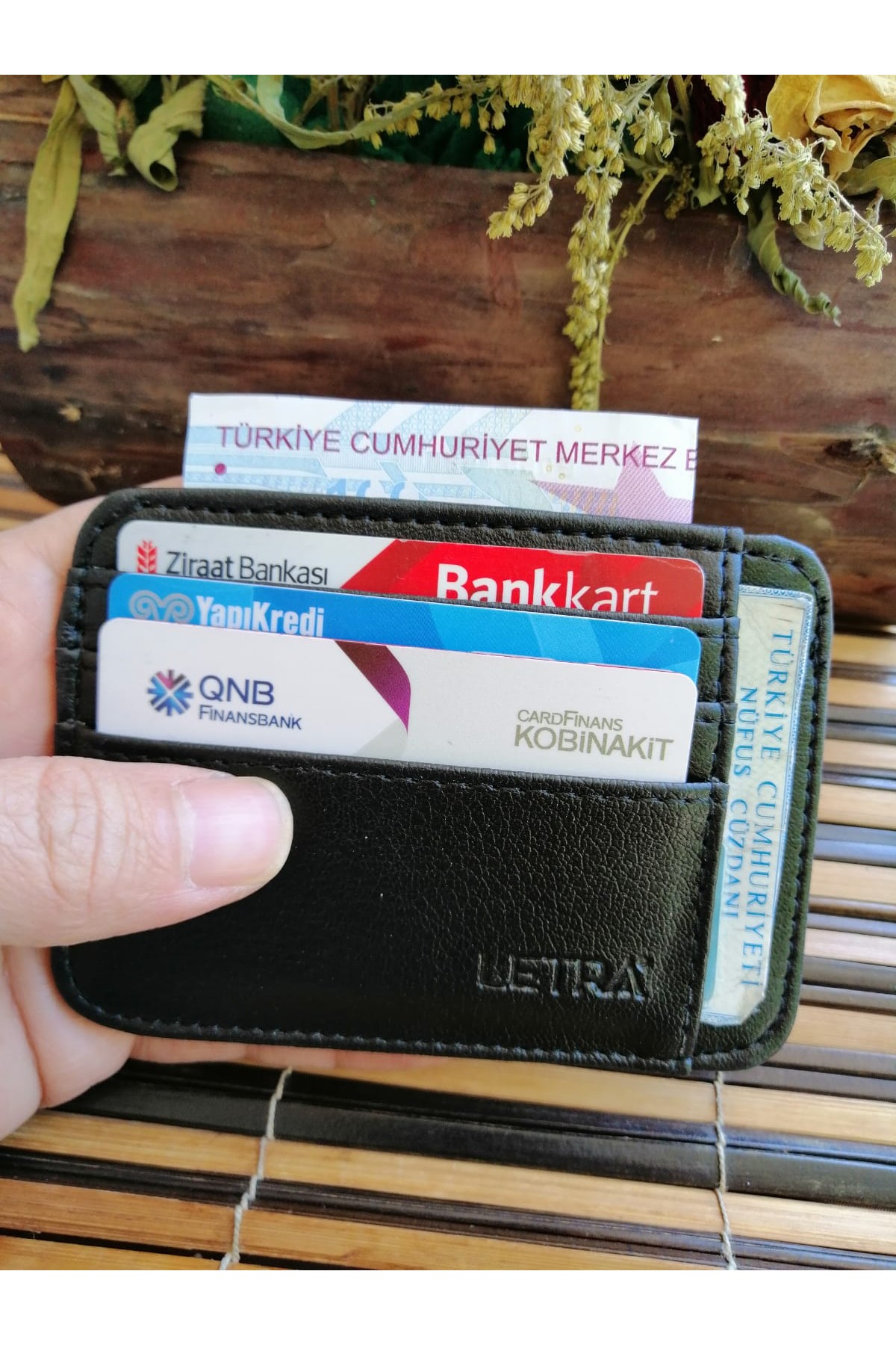 Erkek Kartlık Cüzdan Oval Tasarım Siyah