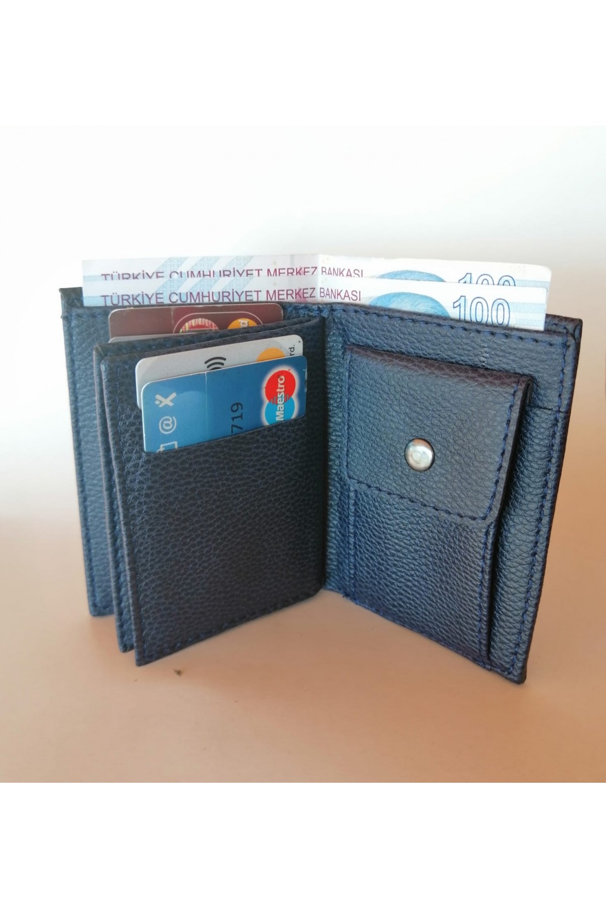 Erkek Cüzdan Dikey Tasarım Bozuk Paralı İndigo Mavi