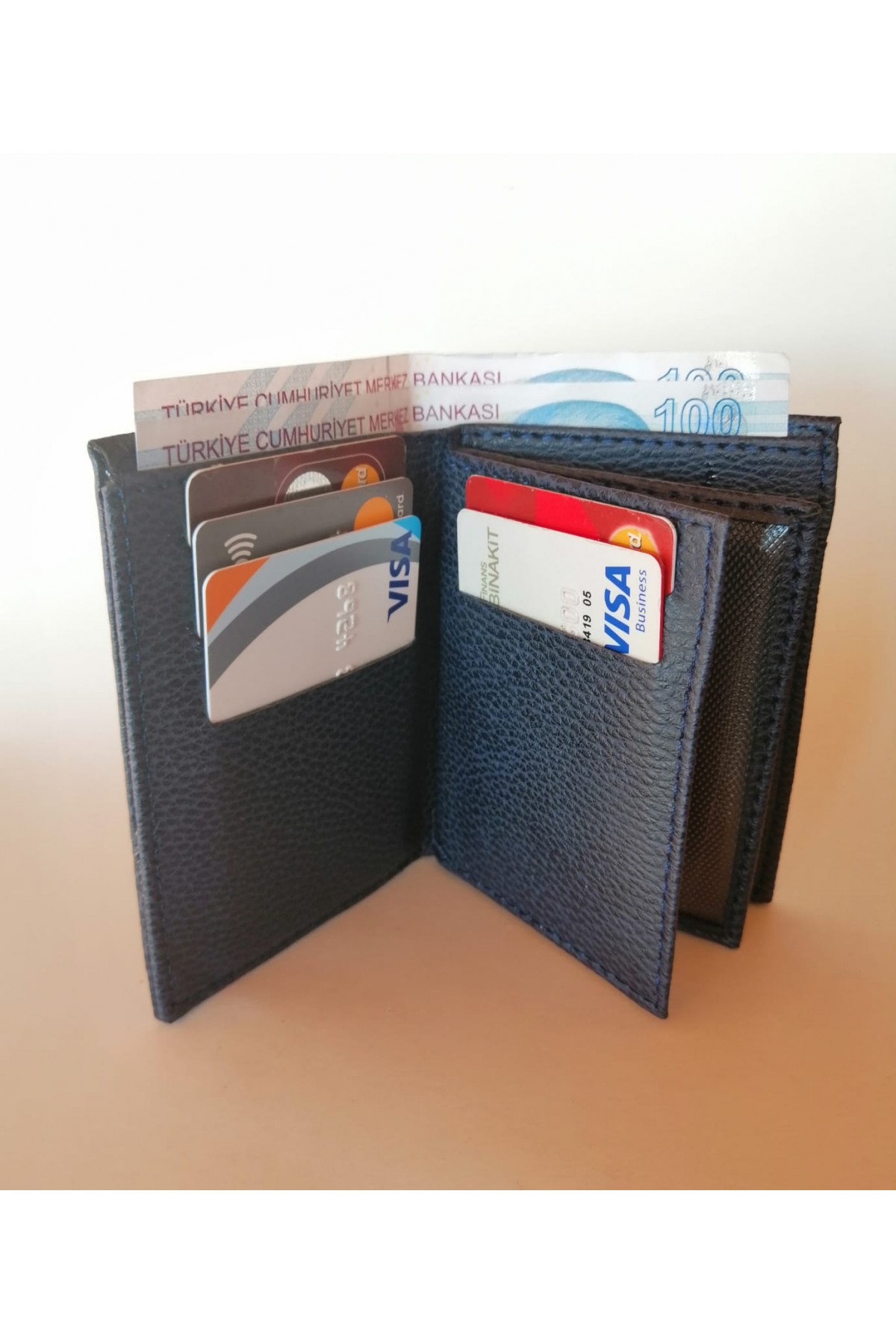 Erkek Cüzdan Dikey Tasarım Bozuk Paralı İndigo Mavi