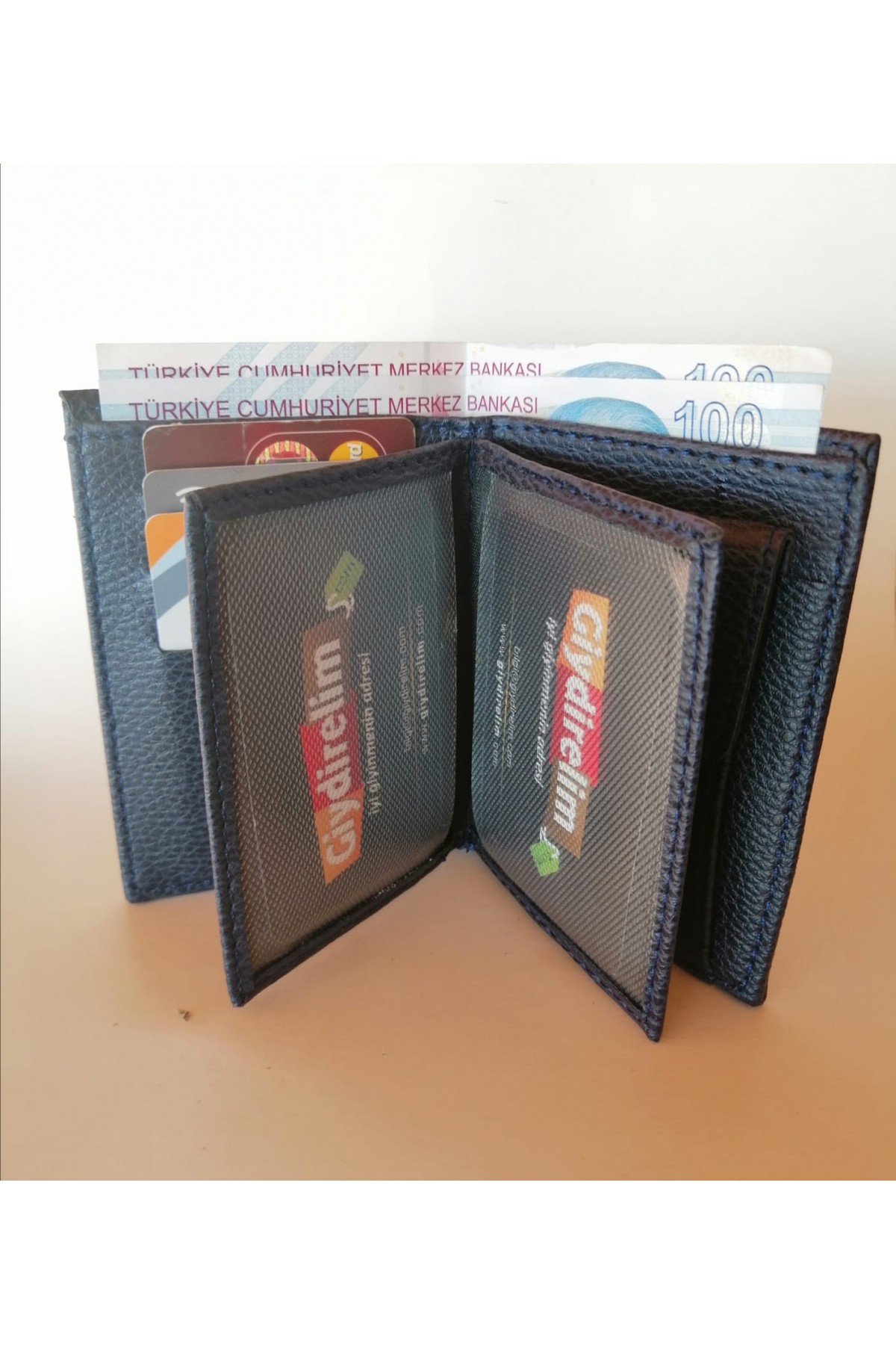 Erkek Cüzdan Dikey Tasarım Bozuk Paralı İndigo Mavi