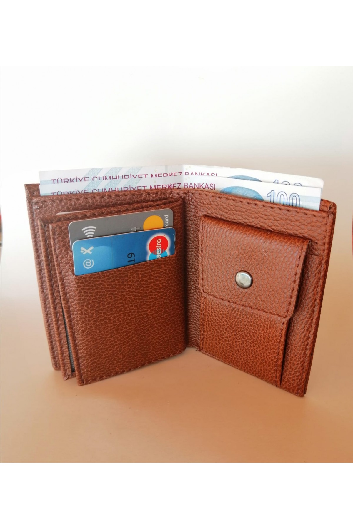 Erkek Cüzdan Dikey Tasarım Bozuk Paralı Kahverengi