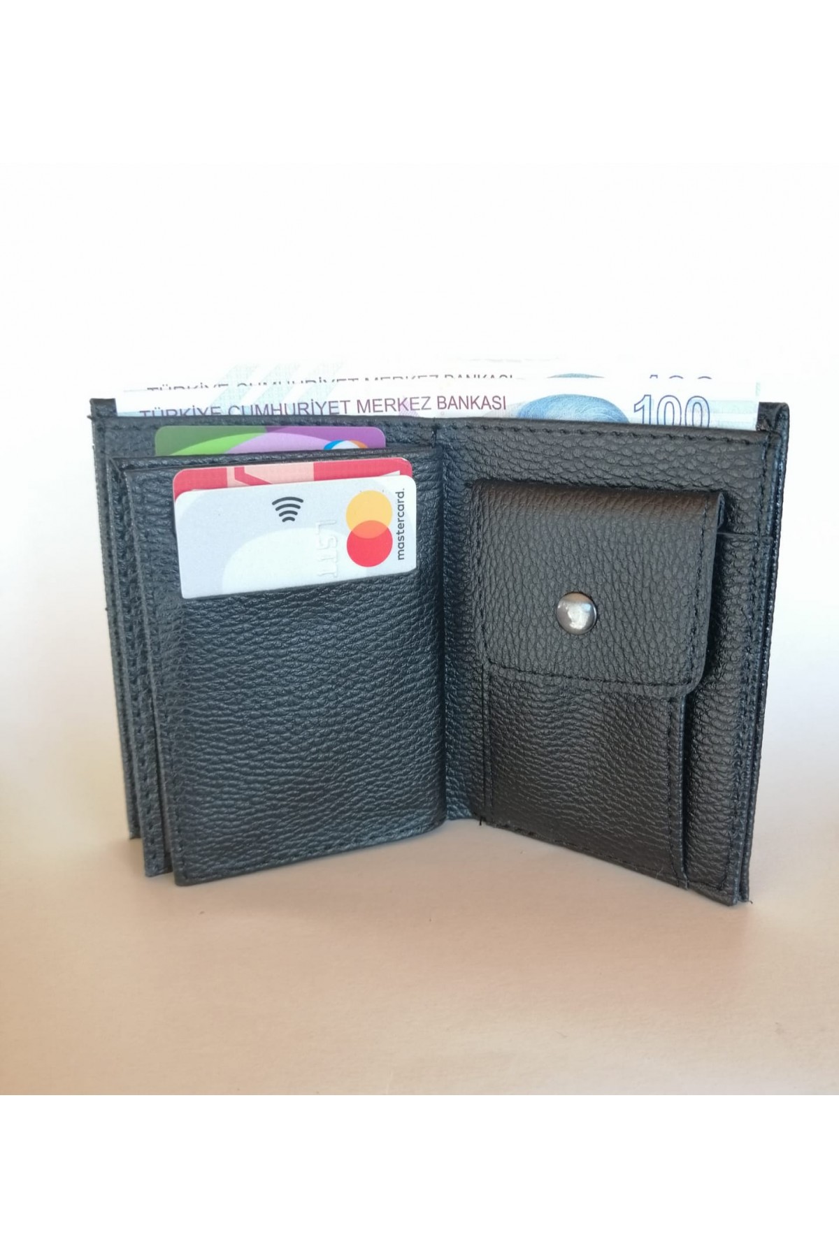 Erkek Cüzdan Dikey Tasarım Bozuk Paralı Siyah