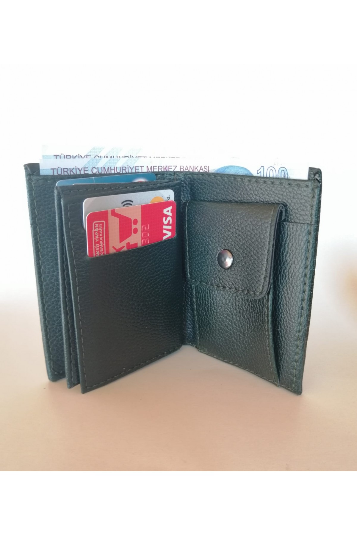 Erkek Cüzdan Dikey Tasarım Bozuk Paralı Orman Yeşili