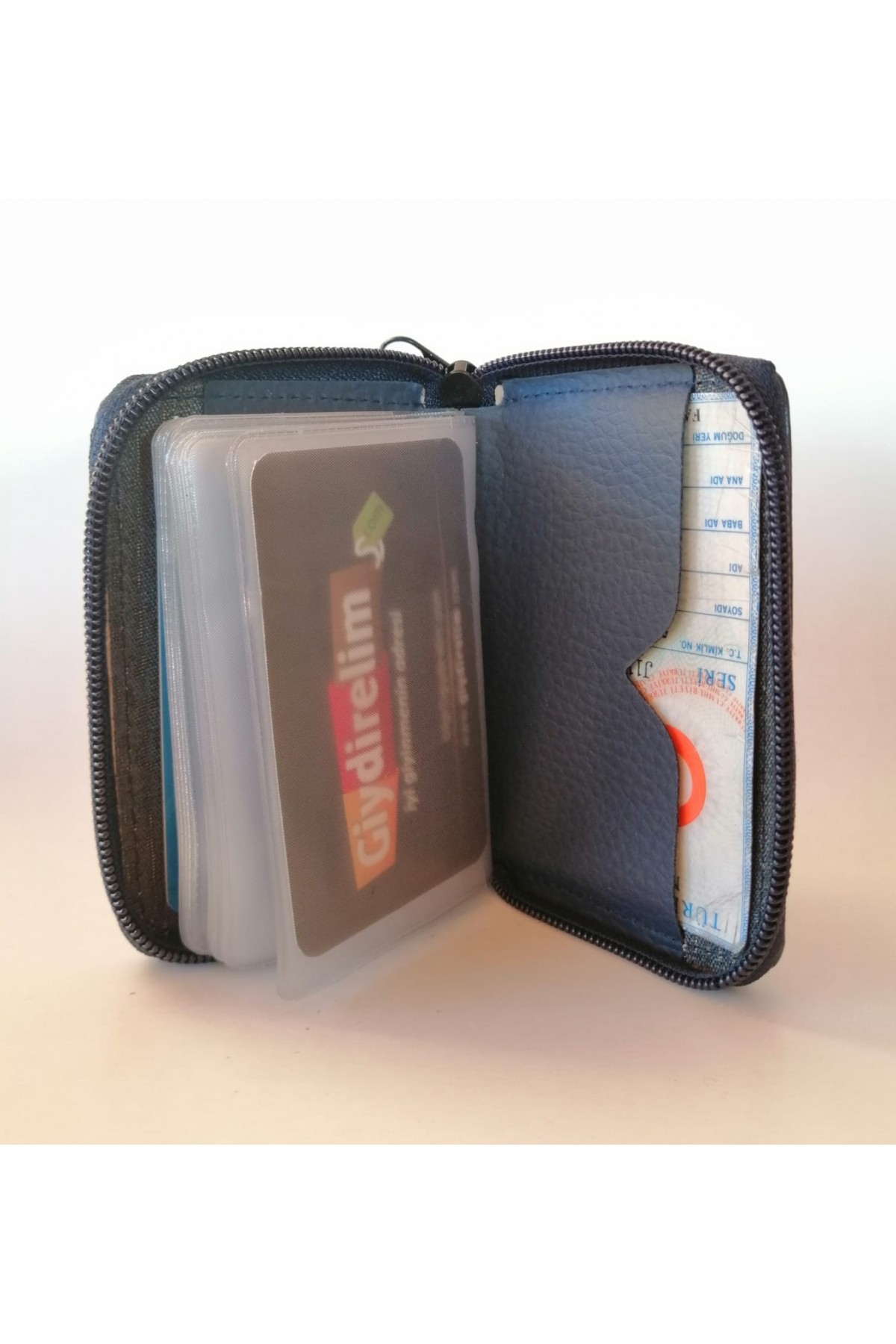 Erkek Kartlık Cüzdan Fermuarlı Dikey Tasarım İndigo Mavi