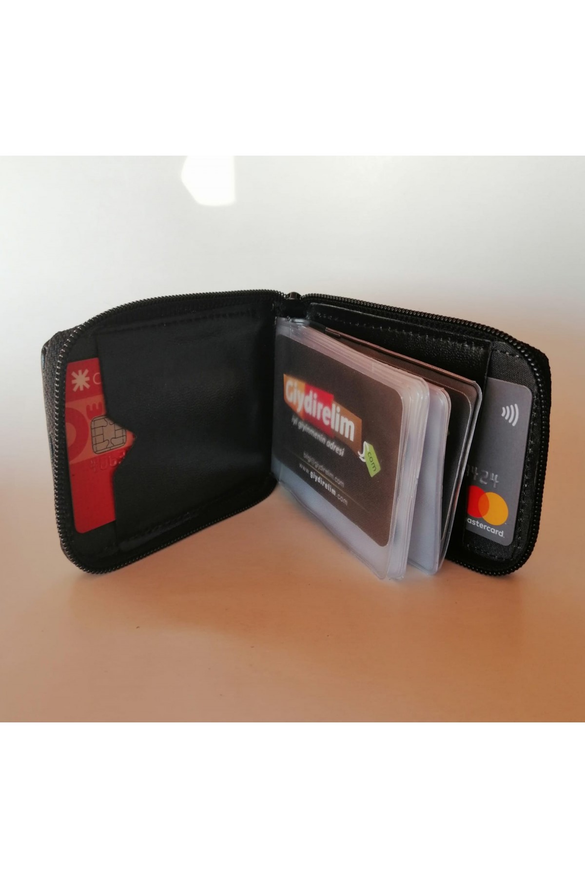 Erkek Kartlık Cüzdan Fermuarlı Yatay Tasarım Siyah