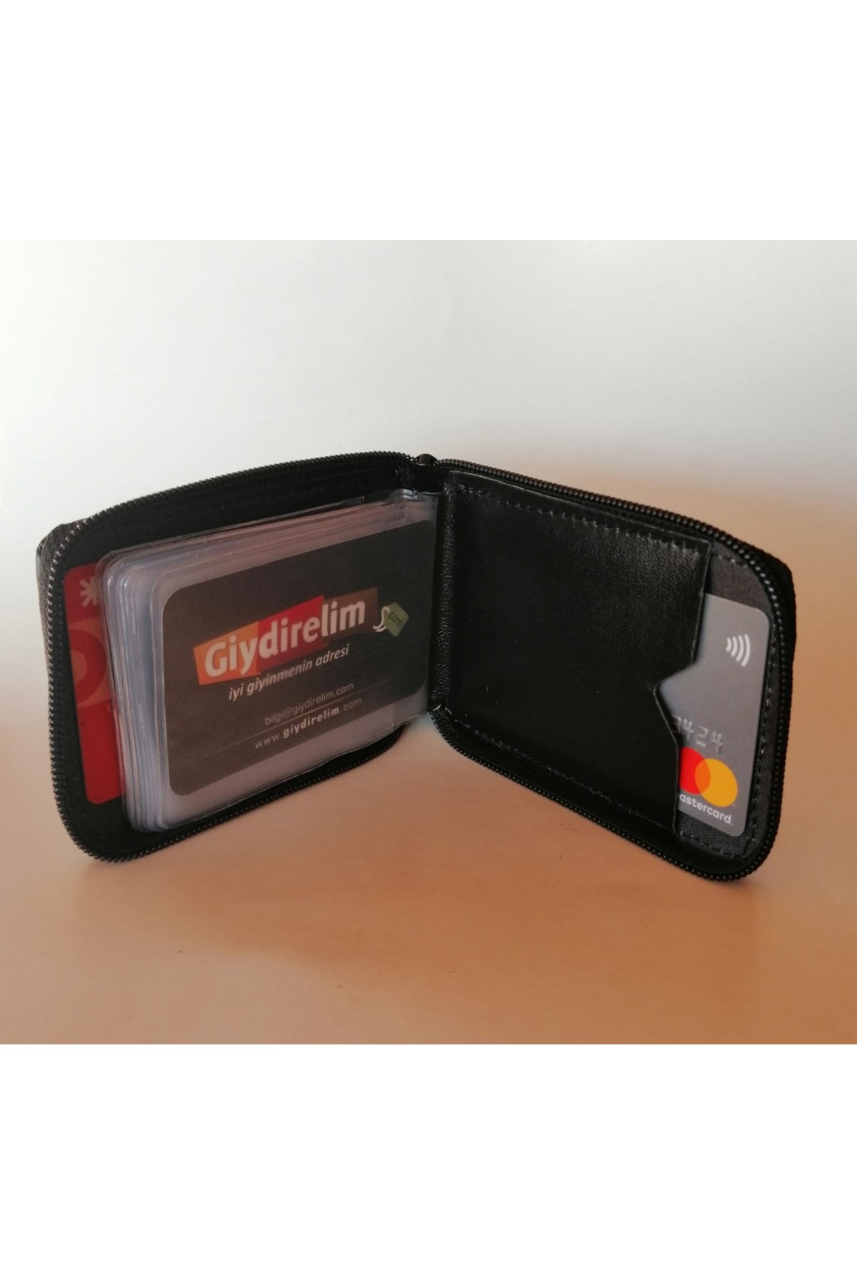Erkek Kartlık Cüzdan Fermuarlı Yatay Tasarım Siyah